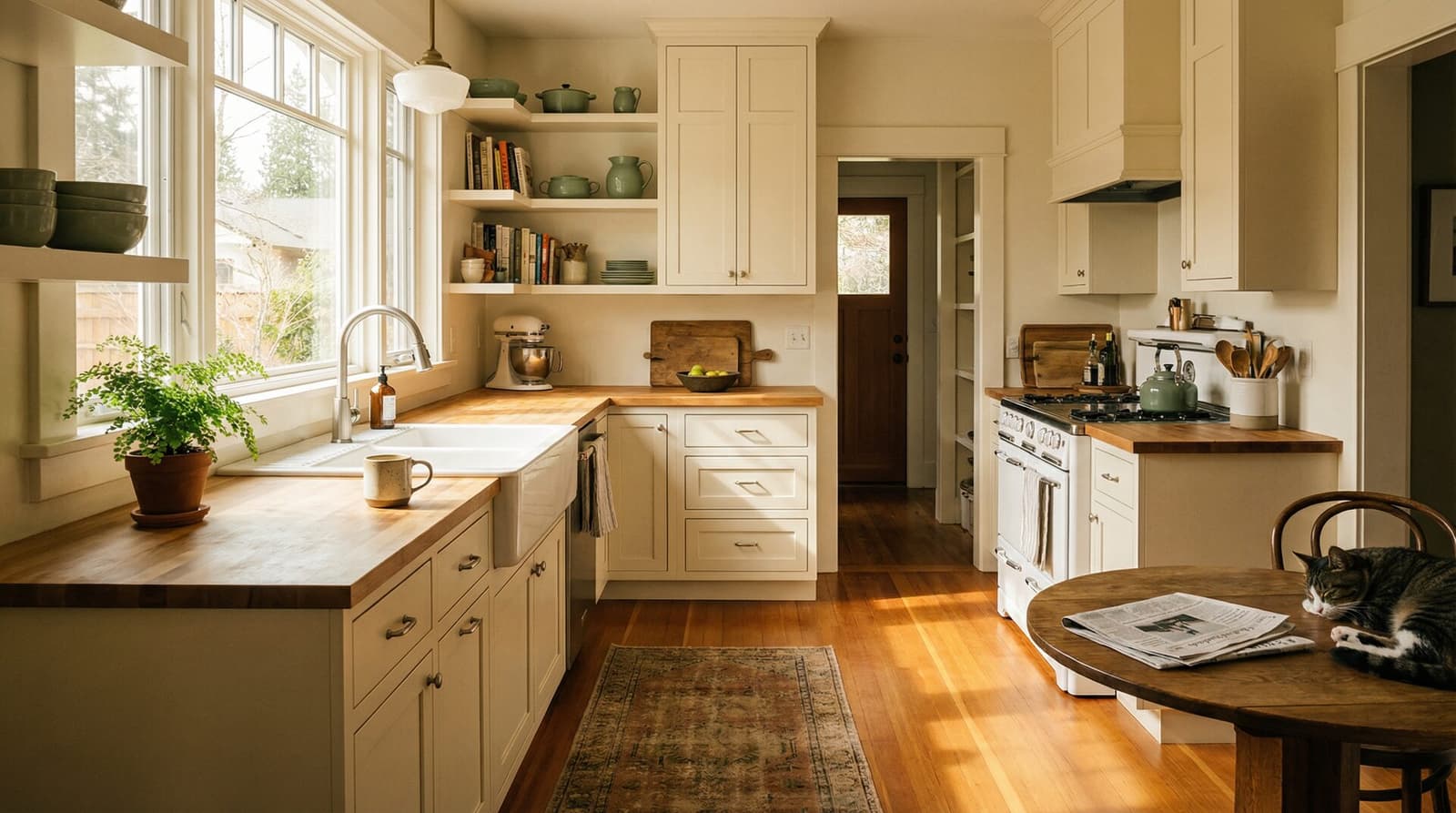 Warm staged kitchen photographed for listing