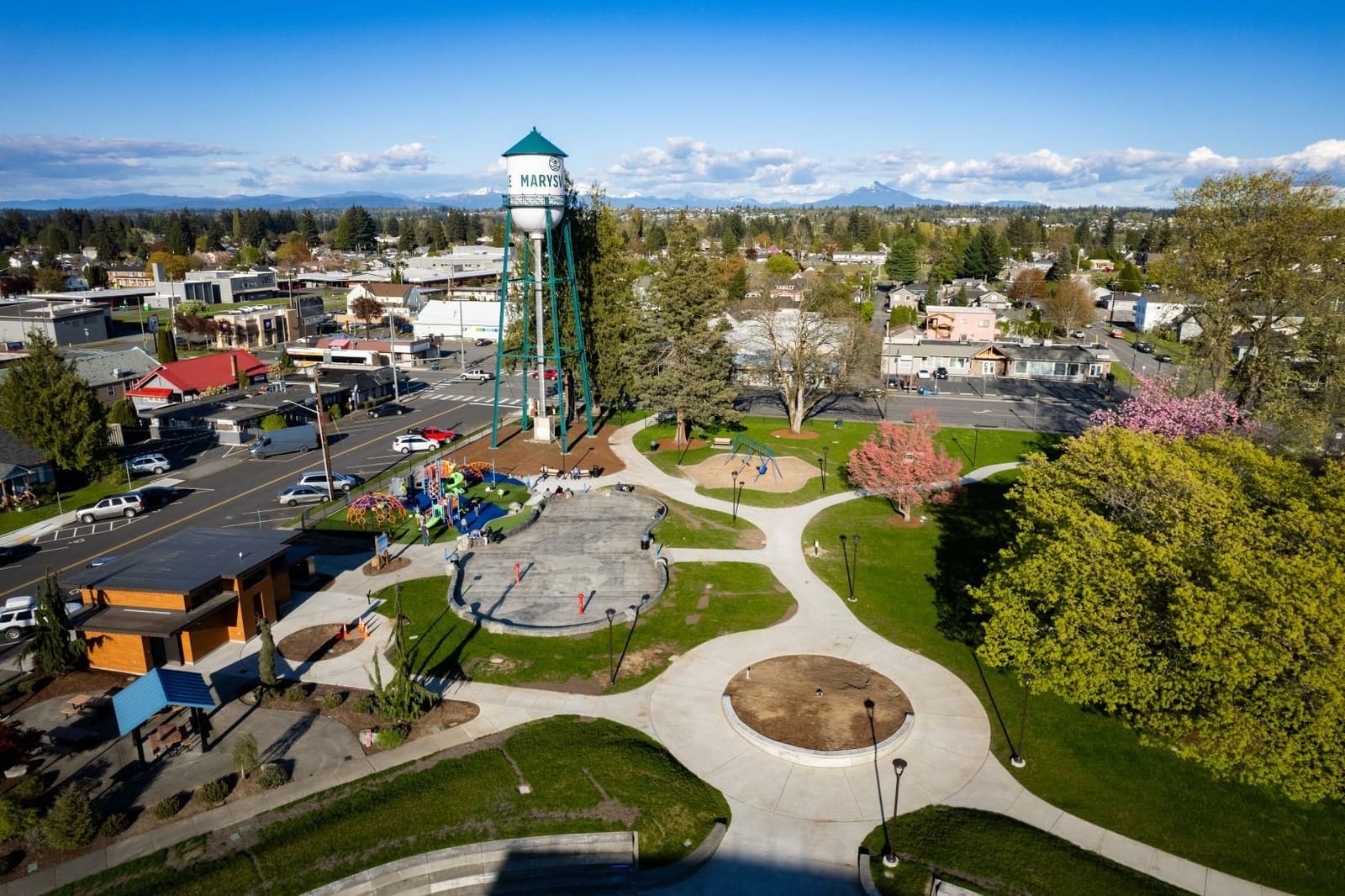 Marysville WA aerial view with Puget Sound and Tulalip Bay