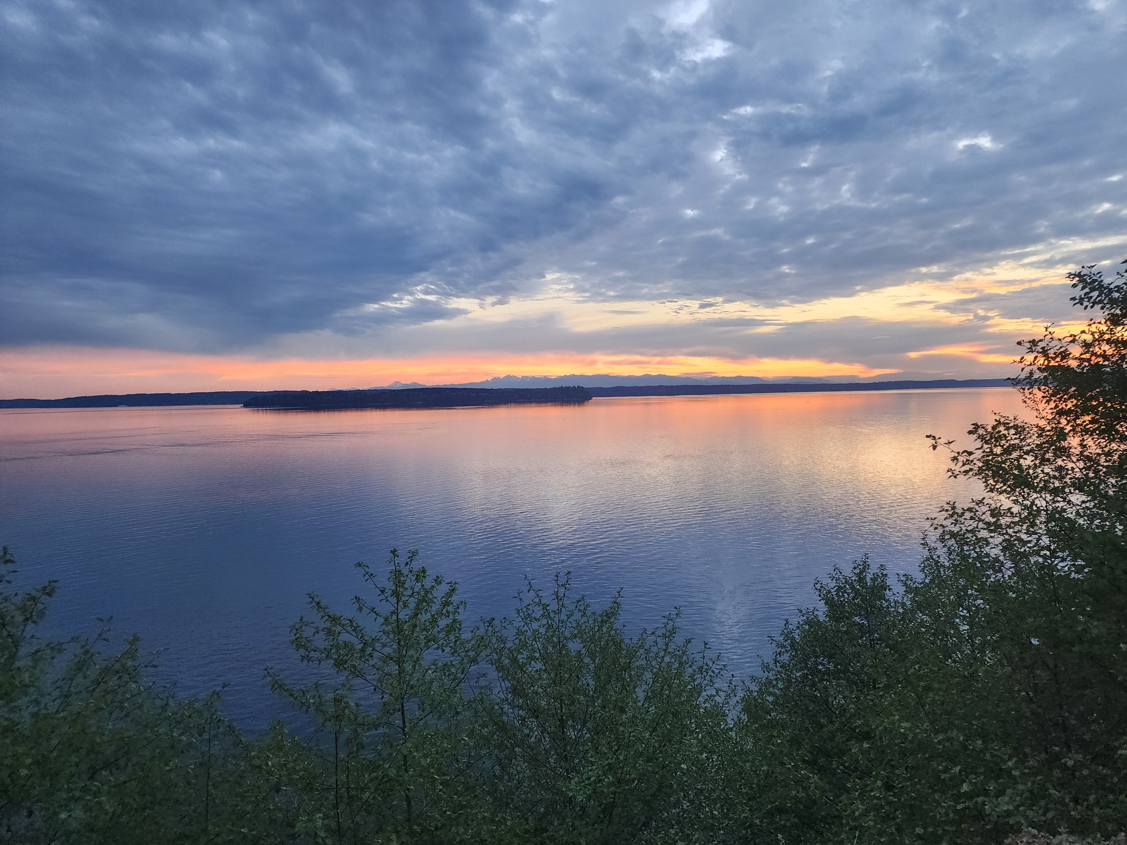 Golden sunset over Puget Sound from 1406 Potlatch Beach Road, Tulalip WA, April 2026