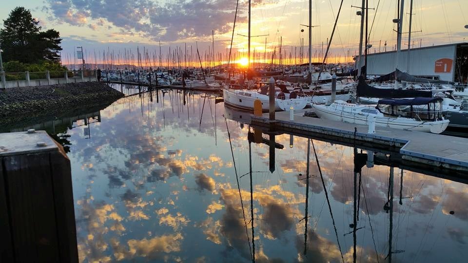 Sunset over the marina where Kim keeps her boat
