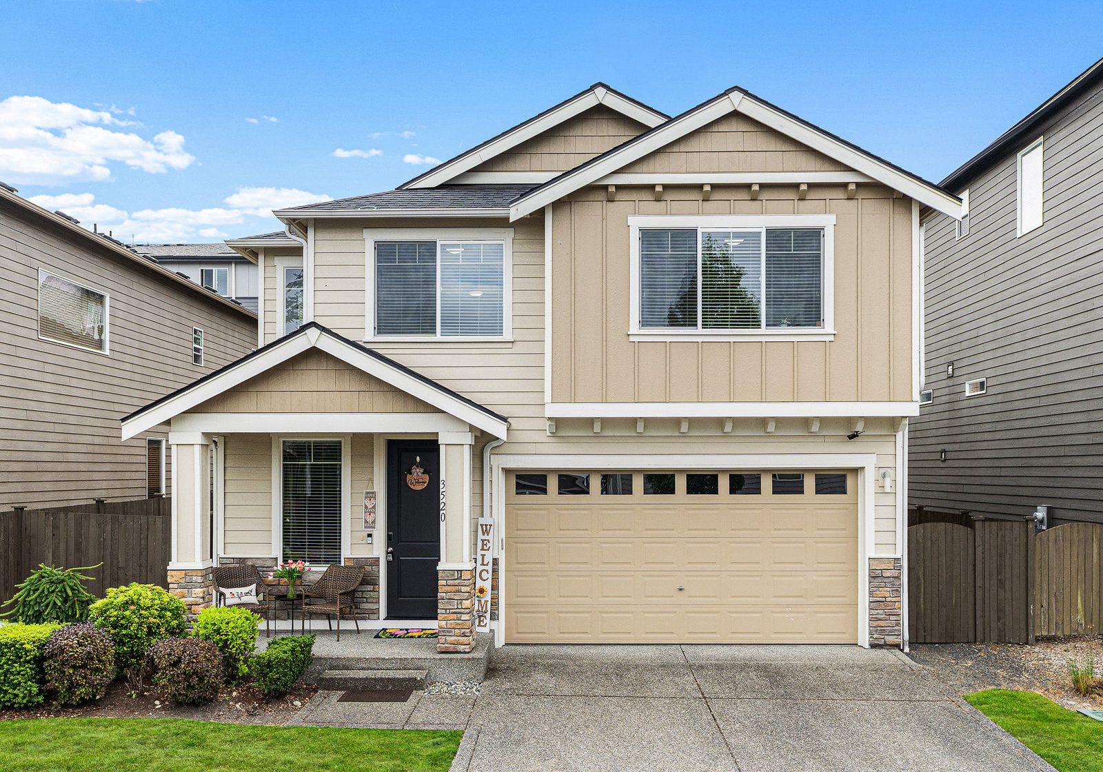 Front exterior of 3520 192nd Pl SE, Bothell WA, a 2016 two-story home in Village at Brookshire