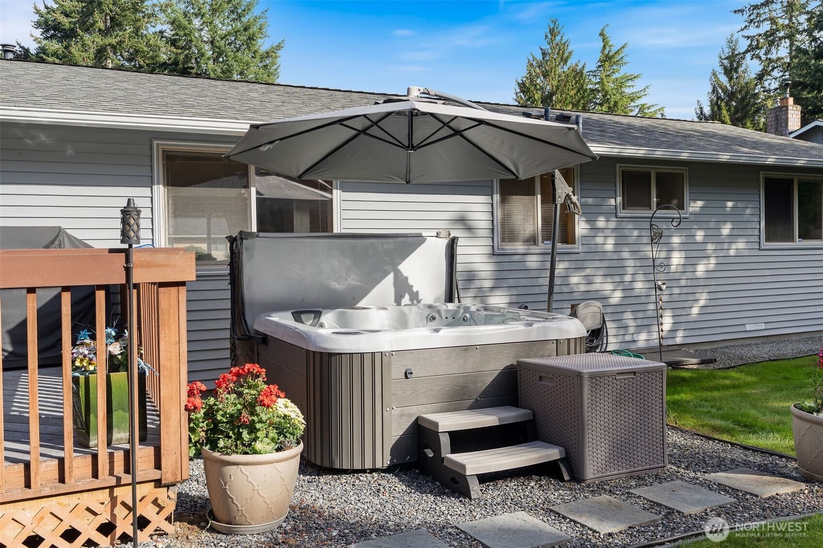 Deck with hot tub at 17104 24th Ave SE, Bothell WA